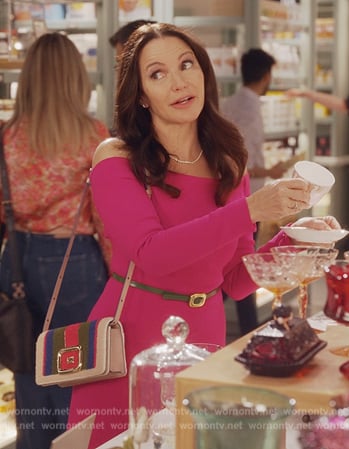 Charlotte's pink off shoulder dress on And Just Like That