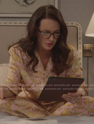 Charlotte's pink floral print pajama top on And Just Like That