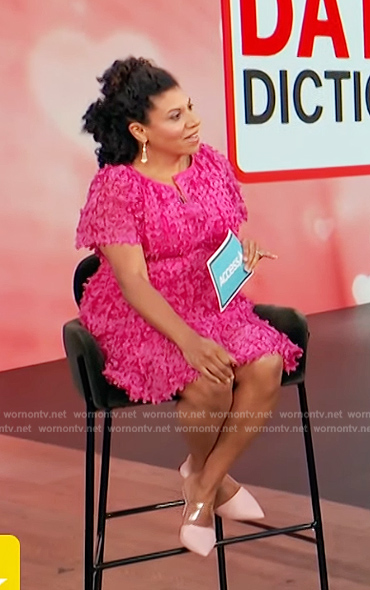 Damona Hoffman's pink floral applique dress on Access Hollywood