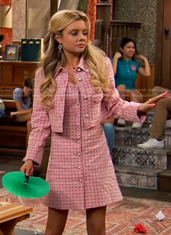 Destiny's pink printed denim dress and jacket on Bunkd