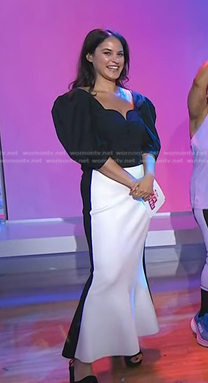 Donna's black puff sleeve top and colorblock skirt on Today