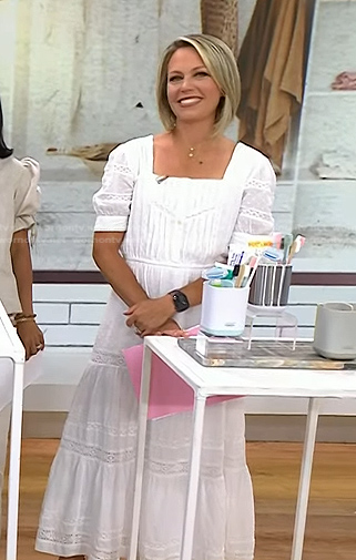 Dylan's white square neck lace trim dress on Today