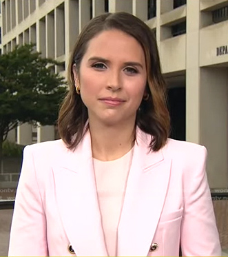 Elizabeth's pink double breasted blazer on Good Morning America