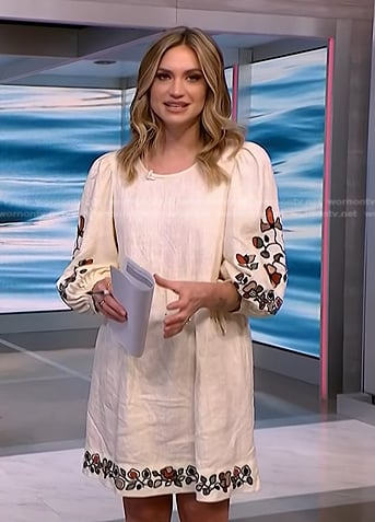 Ellison's white floral embroidered dress on NBC News Daily