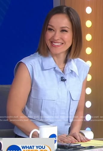 Eva's blue patch pocket top on Good Morning America