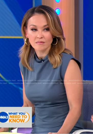Eva's grey mock neck top and skirt on Good Morning America