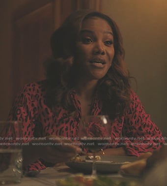Fatima's pink leopard tie neck blouse on The Chi