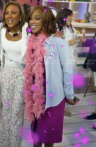 Gayle King’s purple buttoned v-neck dress on Good Morning America