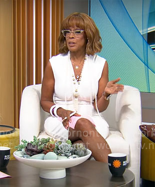 Gayle King's white v-neck dress on CBS Mornings