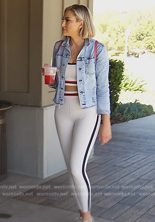 Gina's white contrast stripe sports bra and leggings on The Real Housewives of Orange County