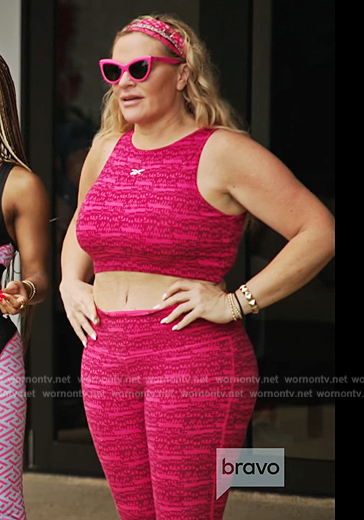 Heather's pink space dye top and leggings on The Real Housewives Ultimate Girls Trip