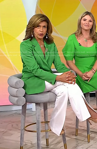 Hoda's green blazer and white slit pants on Today