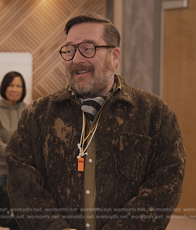 Howards brown abstract print jacket on Only Murders in the Building