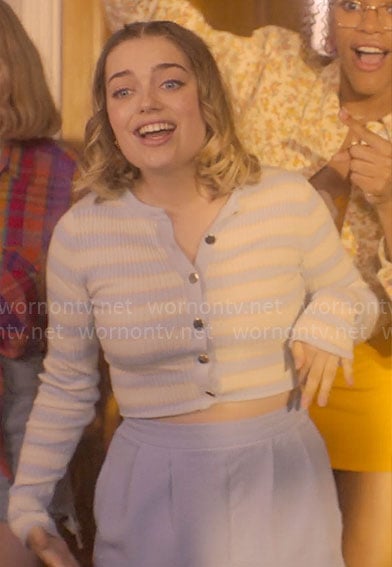 Imogen's blue striped cardigan on Heartstopper