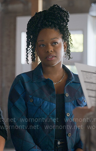 Izzy's blue diamond check jacket on The Lincoln Lawyer