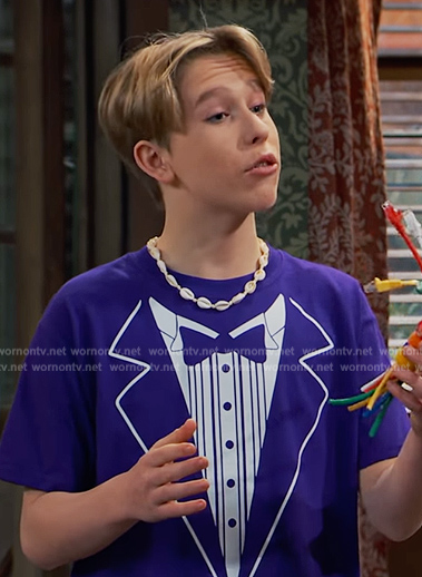 Jake's blue tuxedo print tee on Bunkd