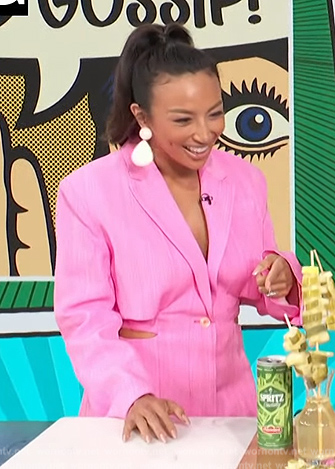 Jeanie's pink cutout blazer dress on Access Hollywood