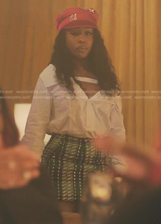 Jemma's green plaid mini skirt on The Chi