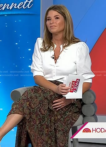 Jenna's white top and brown print tiered skirt on Today