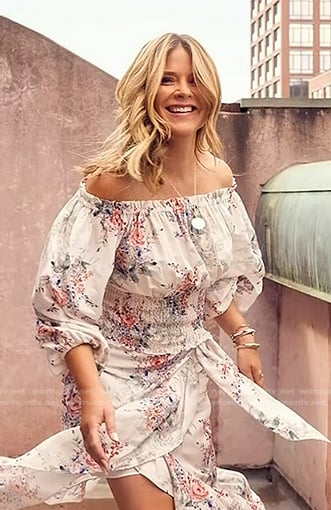 Jenna's white floral off-shoulder top and skirt on Today