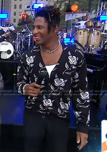 Jon Batiste's black floral cardigan on Today
