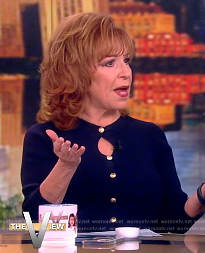 Joy's navy keyhole cardigan on The View