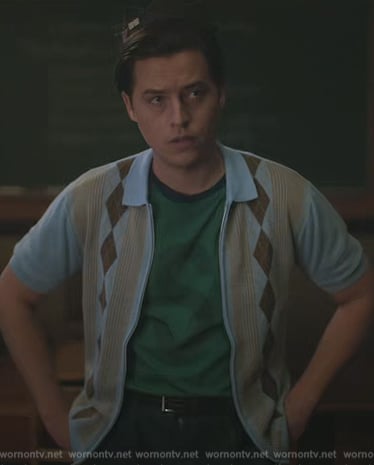 Jughead's blue argyle cardigan on Riverdale