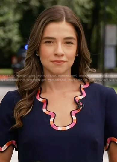 Julie Tsirkin's navy scalloped dress on NBC News Daily
