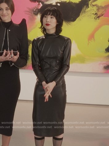 Kai's black leather midi dress on And Just Like That