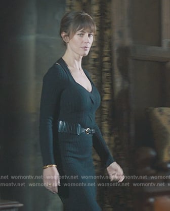 Wendy's black ribbed cutouts dress on Billions