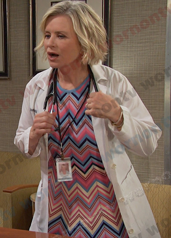 Kayla's pink zig zag print dress on Days of our Lives