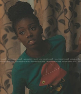 Kiesha's green printed tee on The Chi