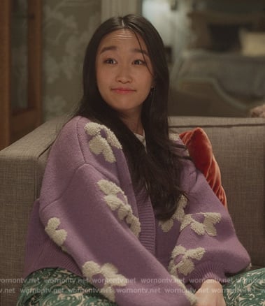 Lilly's purple floral cardigan on And Just Like That