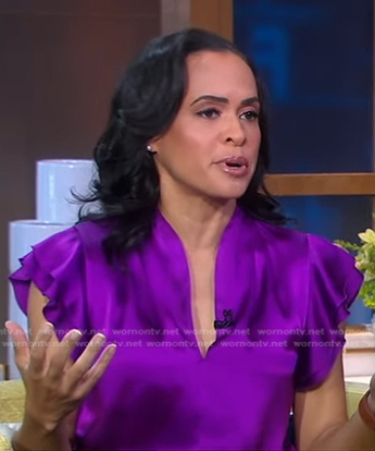 Linsey's purple ruffle satin top on Good Morning America