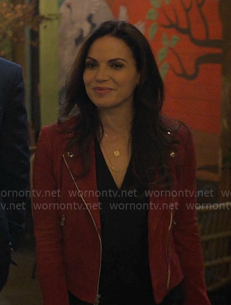 Lisa's red suede moto jacket on The Lincoln Lawyer