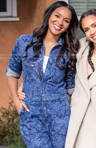 Lizzy Mathis's floral denim jumpsuit on Good Morning America