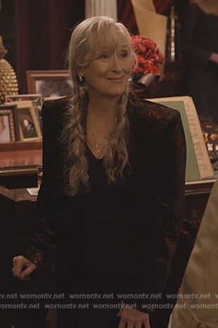 Loretta's black and red jacquard blazer on Only Murders in the Building