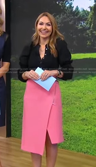 Lori's black top and pink asymmetric skirt on Good Morning America
