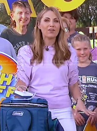 Lori's lilac ruched puff sleeve top on Good Morning America