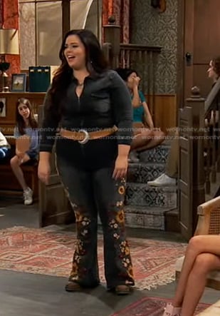 Lou's grey floral embroidered denim jumpsuit on Bunkd