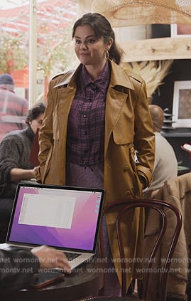 Mabel's mustard leather trench coat on Only Murders in the Building