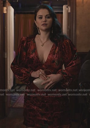 Mabel's red velvet mini dress on Only Murders in the Building