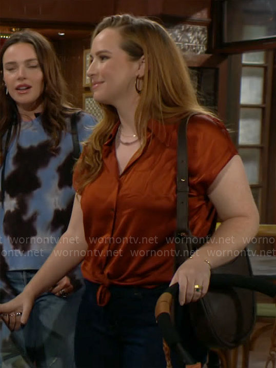 Mariah's satin button down shirt on The Young and the Restless