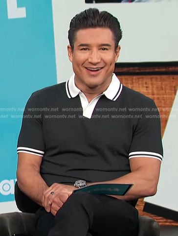 Mario's black contrast stripe polo on Access Hollywood