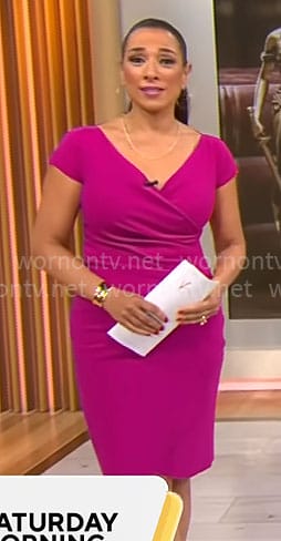 Michelle Miller's pink faux-wrap dress on CBS Mornings