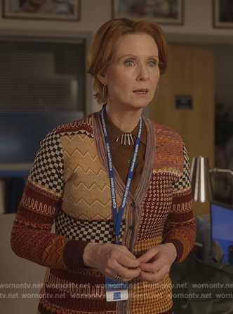 Miranda's patchwork cardigan on And Just Like That