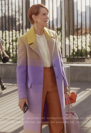 Miranda's ombre striped coat on And Just Like That