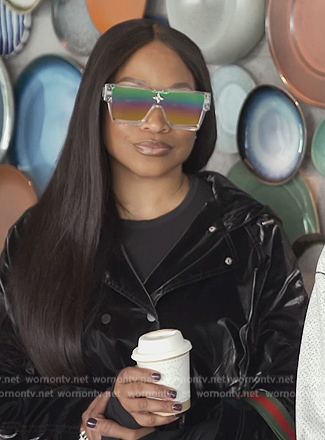 Monyetta's square mirrored sunglasses on The Real Housewives of Atlanta