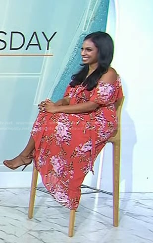 Niro Feliciano's red floral off-shoulder dress on Today