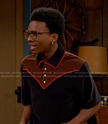 Noah's black and brown colorblock polo shirt on Bunkd